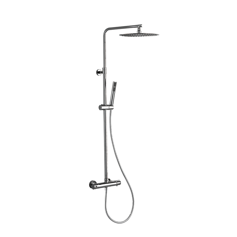 Wall mounted Brass multi Function Shower Column Combo with two shower heads and thermostatic mixer